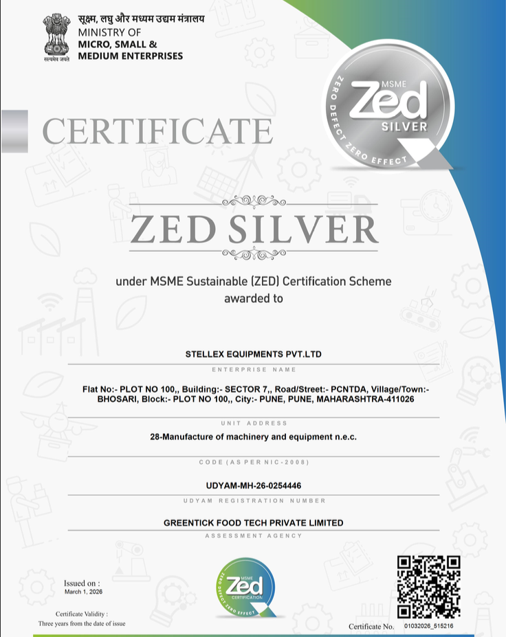 ZED Silver certification awarded to Stellex Equipments — bulk material handling equipment manufacturer